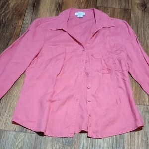 Coral Tweeds Button-Up Shirt And Is 100% Linen